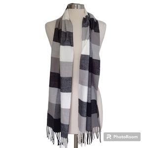 Cashmere Scarf, Black White Plaid Made in England